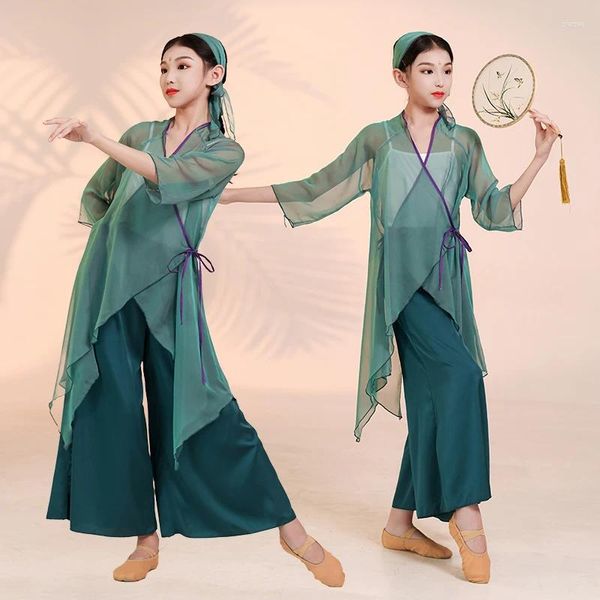 Bühnenbekleidung Kinder klassisches Tanzkostüm Chinesische Performance Mädchen Blau Schlange fließende Garnkleidung Ethnische P