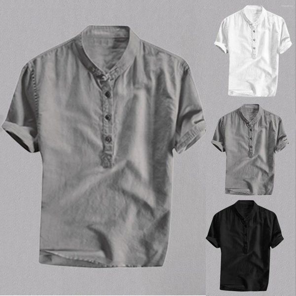 Camisas casuais masculinas Cola de algodão gradiente de verão fino fino respirável tingido e botão de blusa de camisa para homens