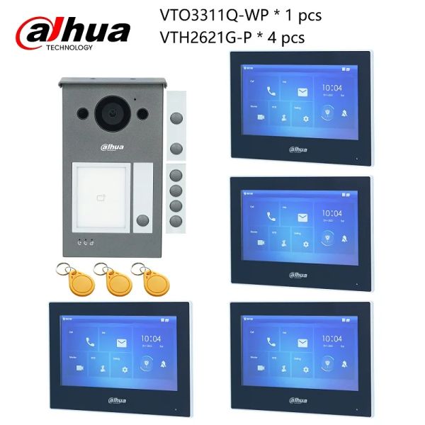 GUASHINGS DAHUA Multilinguage IP Video Intercom Kit, VTO3311QWP VTH2621GP, P2P Cloud, Porta della porta 1, 2, 4 pulsanti sono regolabili