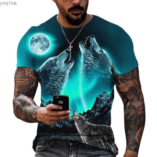 T-shirt maschile 2024 maglietta da lupo per uomo stampa animale a maniche corta top 3d casual street mans t-shirt maglietta di grandi dimensioni uomini abbigliamento vintagel2404