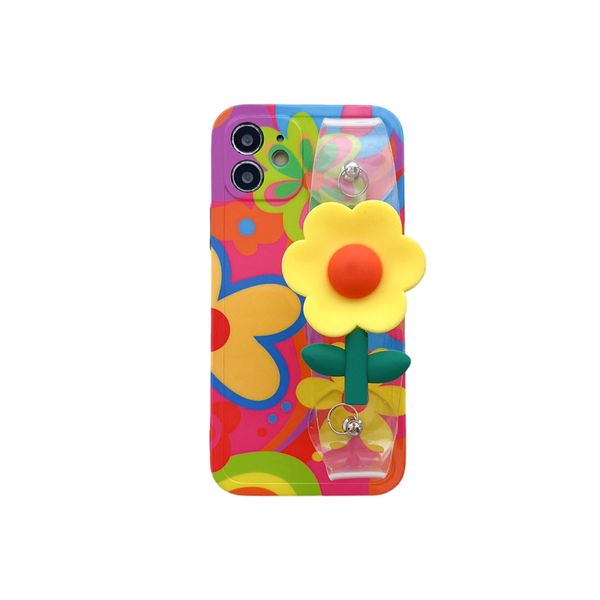 Lanyard Case Bright Color Painting Flowers Phone Hülle mit Handgelenkband für die iPhone -Serie LYP117