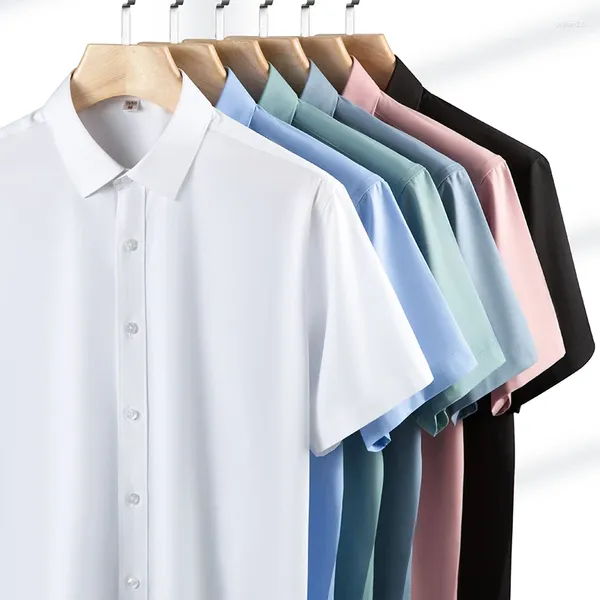 Erkekler Sıradan Gömlekler Hight Qulity Modal Modal Elastik Yaz Kısa Kollu Erkekler İnce Uygun Fit Resmi Gömlek Yumuşak Ofis Beyaz Zeragatlar Giysileri