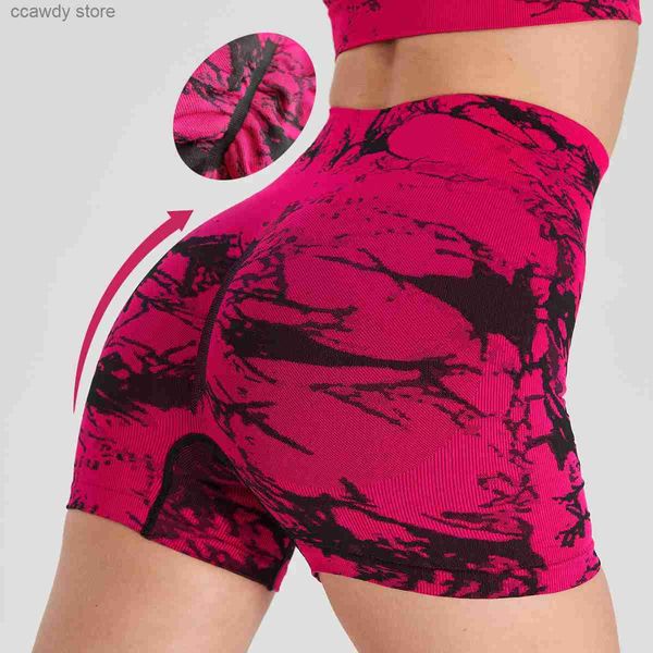 Frauen -Shorts neue Nähte Brodene Dye Hohe Taille Control Push -up Training Sport Biker Fitness Fitness für Frauen H240424