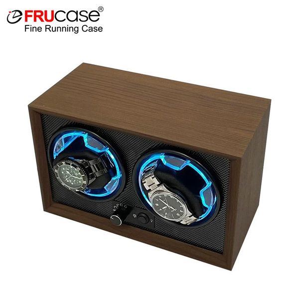 Frucase Wooden Watch Winder for Automatic Watches 2 Box Jewelry Display Collector Storage com luz 240412