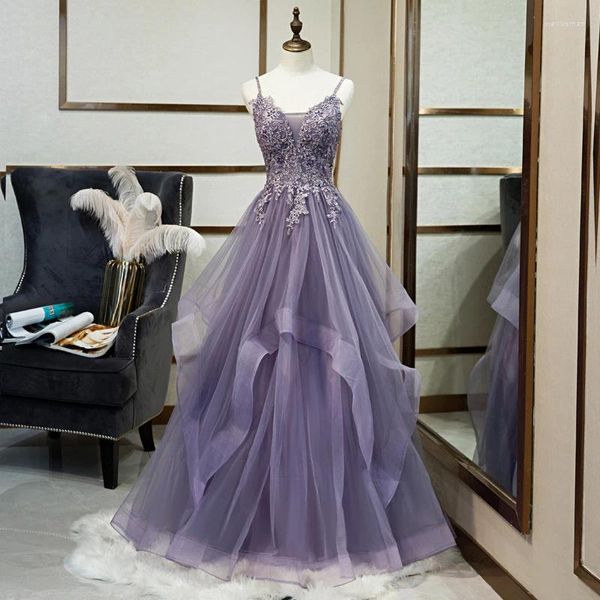 Abiti per feste Banchet Abito formale per donne Appliques Purple Spelette Tulle Evening Summer Host Performance Ball Abiti da ballo