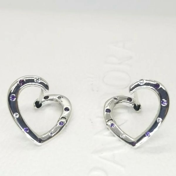 Authentische 925 Sterling Silber Bright Heart Hoop Ohrringe Royal Purple und Lila Crystal