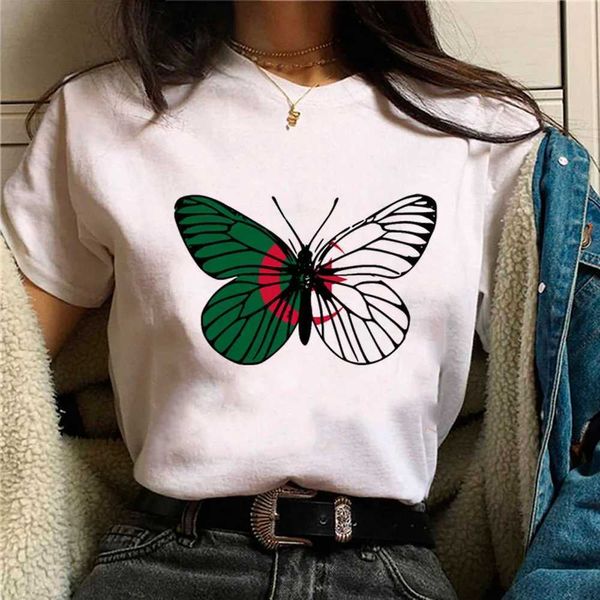 T-shirt feminina Argélia Tee feminina T-shirts Gráfico de mangá japonês roupas cômicas 240423