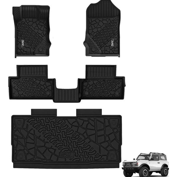 Custom Fit All Weather TPE Cargo Liner и коврики для пола для 2021-2024 Ford Bronco 2 Door - Полный сет -коврик для 1 -го и 2 -го ряда