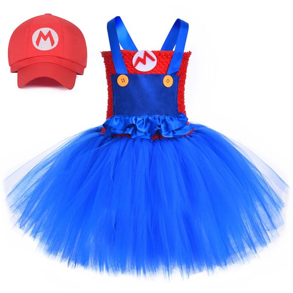 Camisas Anime Super Bros traje para crianças Vestidos de festa de Halloween Luigi Brothers Cosplay Rous Girls Fancy Tutu Dress Children Vestido