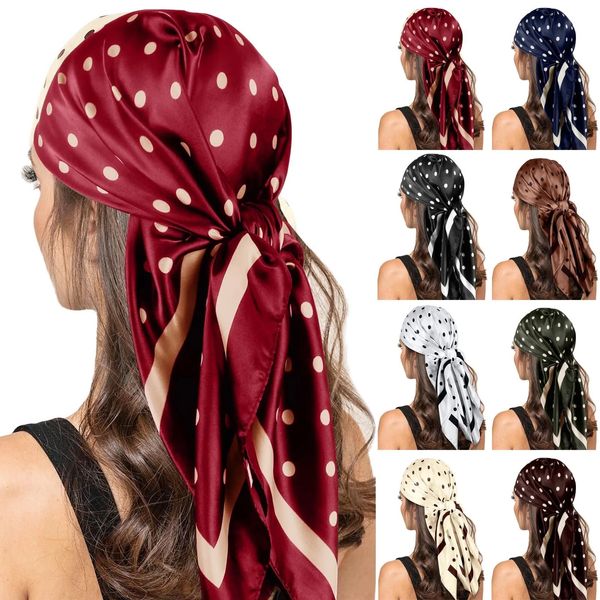 Moda cetim lenço quadrado bandana women polka Dots impressão pescoço de cabelo fêmea lenços de cabeça shawl starard 240410