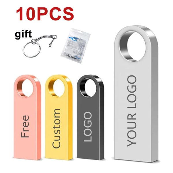 Sürücüler 10 PCS/LOT METAL USB Flash Sürücü 4GB 8GB Pen Sürücüsü 16GB 32GB CLE USB Stick 2.0 UDP Bellek Flash Drive 64GB 128GB ÜCRETSİZ Logo