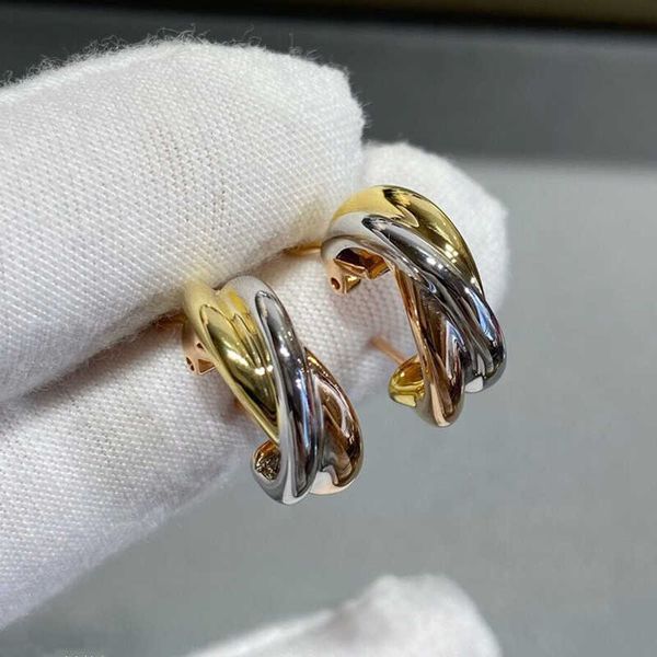 Altın elmas tasarım cazibesi yüksek üç renkli yüzük küpe kadınlar için çok yönlü geometrik gül soluk olmayan mücevherler carrtiraa orijinal küpeler