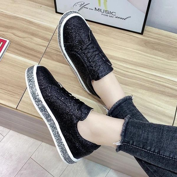 Casual Shoes 2024 Frühlings-Autumn-Pailletten-Schnüre-up-Sneakers Damen Fashion All-Match Plus Size Sparkle Slip On On