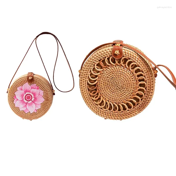 Bolsas de ombro 2 PCs Madeiro Tecido Rattan Bag Women Stravo Bambu Circular Praia Verão Bali Bohemian Knitting Sh