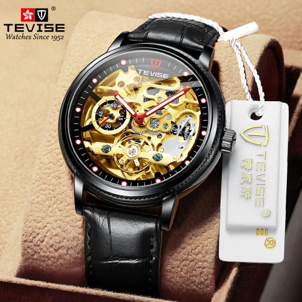 Relógios Tevise Skeleton Mechanical Watch Men Top Luxury Brand Mens Automático Relógios Automogênicos Aço Inoxual Man Relogio Relogio Masculino