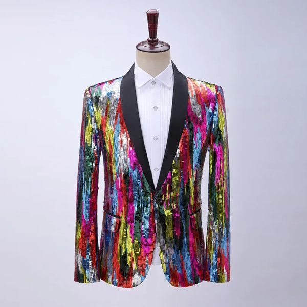 Giacche colorate maschili verticali per sequestro di paillettes Blazer Dance Casual Color Coating Bar Hos host Modern Slim Chic Coat