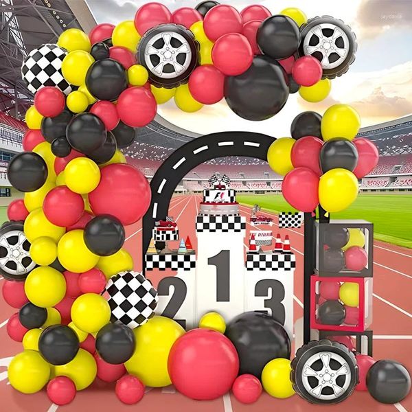 Decoração de festa 75pcs Tema de corrida de corrida Garland arco conjunto preto vermelho amarelo de látex menino aniversário de bebê banho