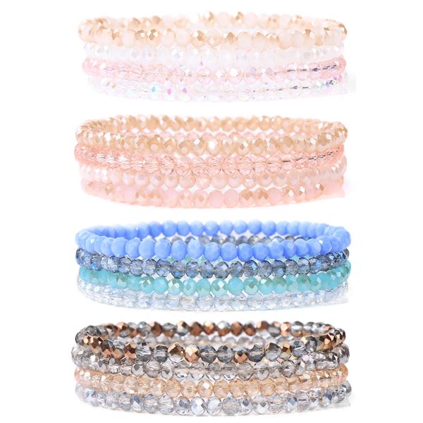 Bangle 4pcs/Set Crystal Bracelets для женщин для женщин натуральные каменные бусины браслеты серо -розовый белый синий сериал Crystal Fashion Ювелирные изделия