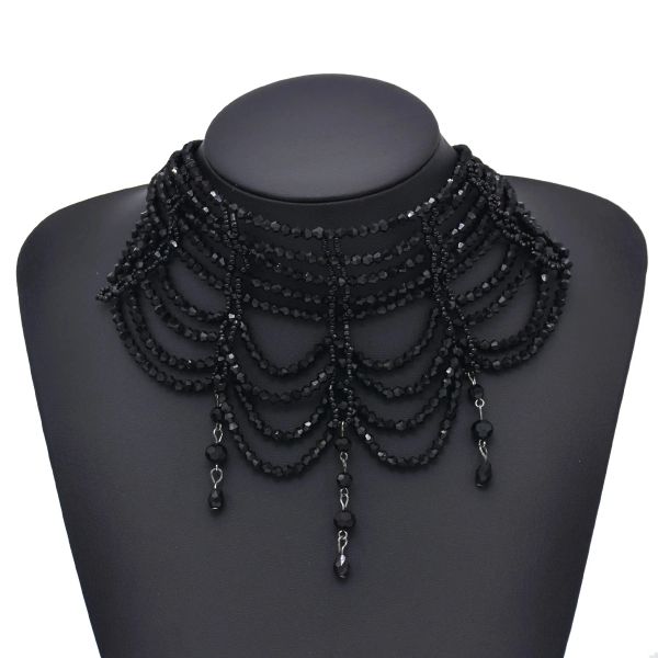 Halsketten modische schwarze weiße weiße Kristallperlen Halskette für Frauen handgefertigt böhmische Drop -Perlen -Halsketten Halsketten Ladies 'Charme Schmuck Schmuck