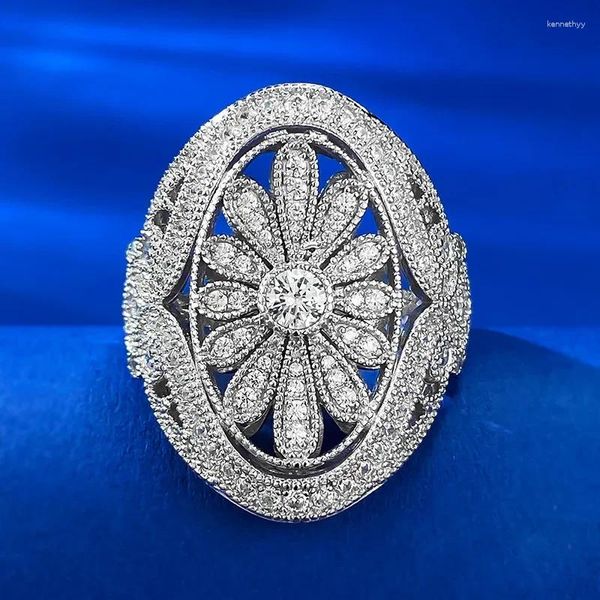 Anelli a grappolo antico ad anello di diamanti Moissanite Real 925 Sterling Silver Engagement Char.