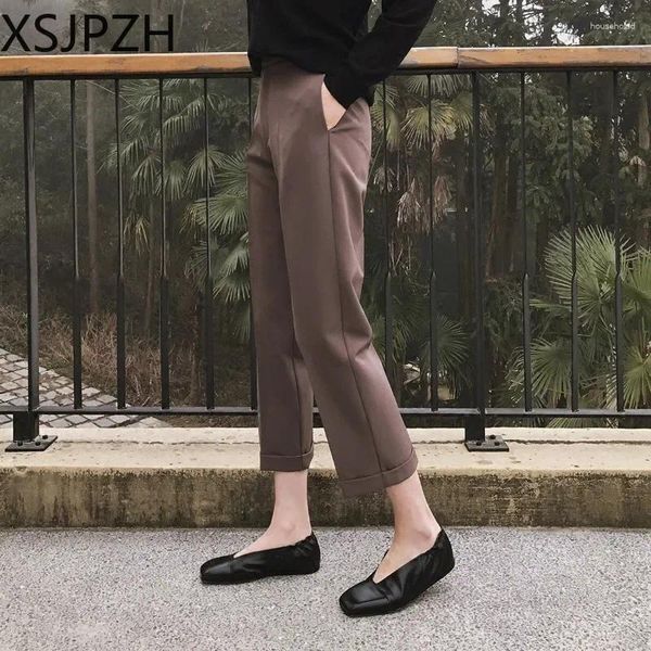 Pantaloni da donna xsjpzh 2024 in stile coreano a vita alta harlan pantalone gamba dritta gamba versatile femminile