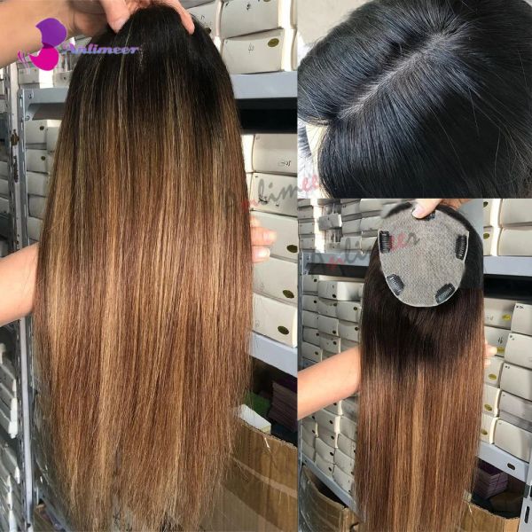 Закрытие омбр выделяет окрашенные волосы с цветными волосами, человеческие волосы прямые волосы 13x15 см /12x13 см топпер для женщин с истонением волос
