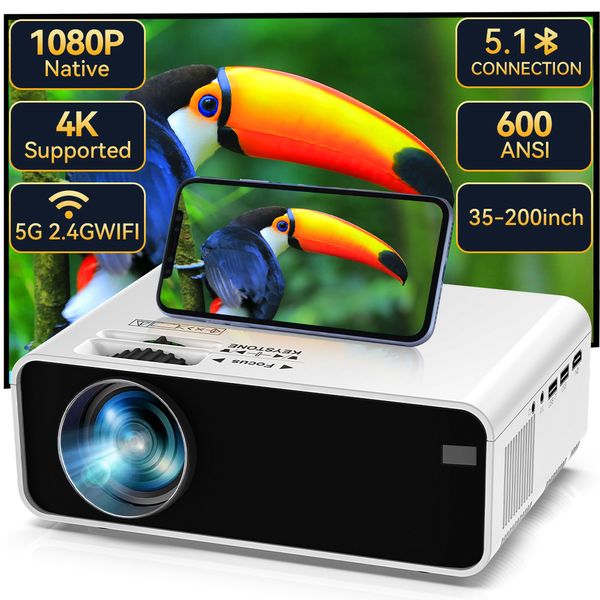 Proiettore cinematografico, proiettore HD 1080p proiettore home proiettore televisivo Mini proiettore portatile a LED a LED Compatibale con laptop TV PC PS5 HDMI USB