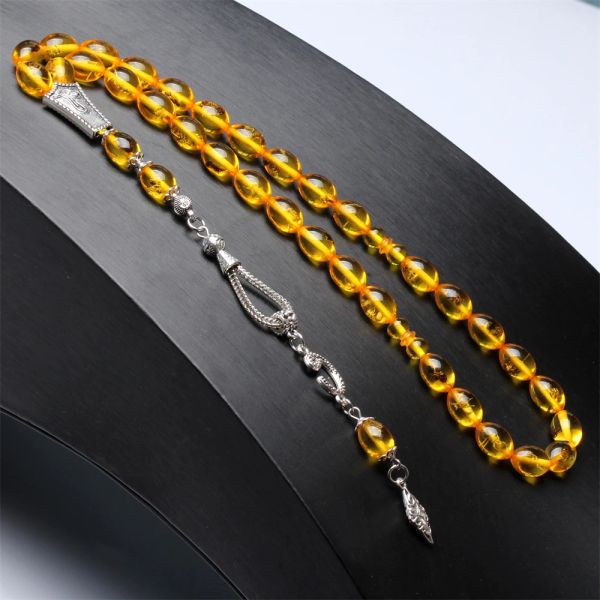 Kleidung Bernsteinfarbe Tasbih echtes Insekt Goldharz Misbaha Islamische Rosenkranzmode 33 Muslimische Gebetsperlen türkisches Accessoires Trabizon