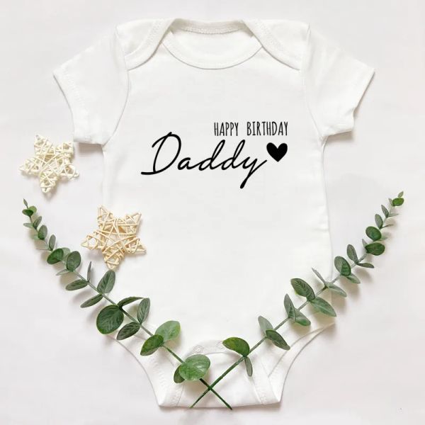 Pieces feliz aniversário Cartas de papai imprimem Bodysuit de bebê Baby Grow for Infant Toddler Boys Girl 100% algodão macacão de algodão macacão