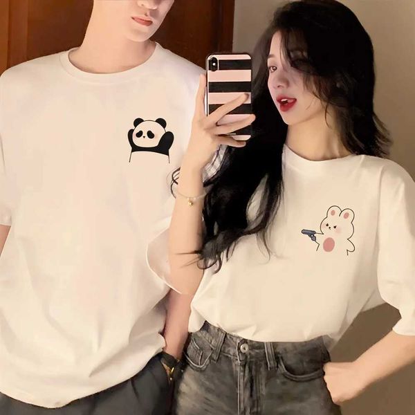 T-shirt da donna Interessante cartone animato Surrender cartoni animati Panda Coppia T-shirt Top Top Top 240G Cotton Casual Shio Shie Short Short Short Shlew per amante Gift 240423