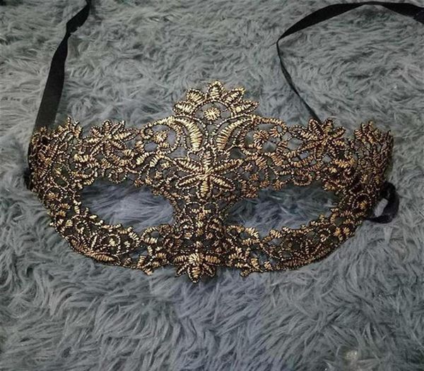 Máscara de máscara de máscaras de renda Mulheres venezianas máscara ocular para o halloween carnaval baile de baile vestido de bola de bola de ouro309o230z4048479