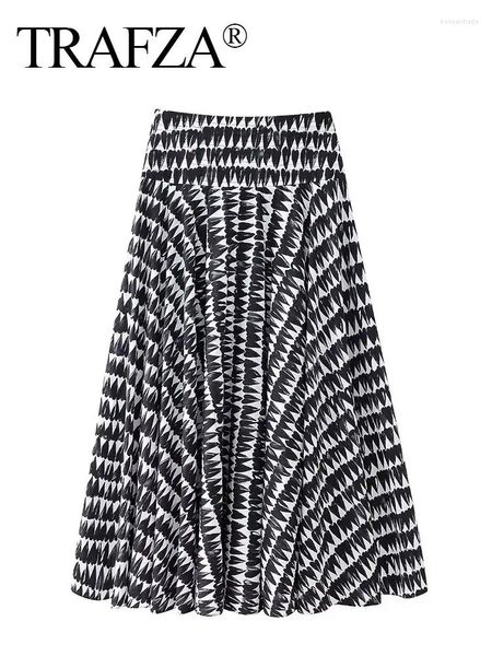 Signe Trafza Summer Woman Fashion Vintage Casual Drape Women Elegant Chic Side Zipper Streetwear Long Skirt a bassa vita