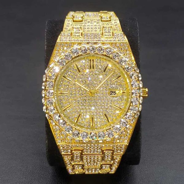 Relógios de pulso Men DropShipping Assista Cool Diamond Ice Out Gold Quartz Wristwatch Fashion Fashion Shainles Stainles Aço Impermeável Relógio Man 240423