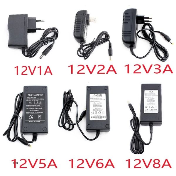 Camundongos ACDC 12V Fonte de alimentação Fonte 1a 2a 3a 5a 6a 8a Transformador 220V a 12 volts Carregador de adaptador universal SMPS para CCTV