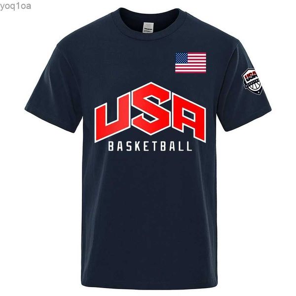 T-shirts masculinos USA Basketball Bowrted Street Casual Camisetas Men soltas roupas de tamanho grande algodão respirável Moda curta Moda Hip Hop Teesl2404