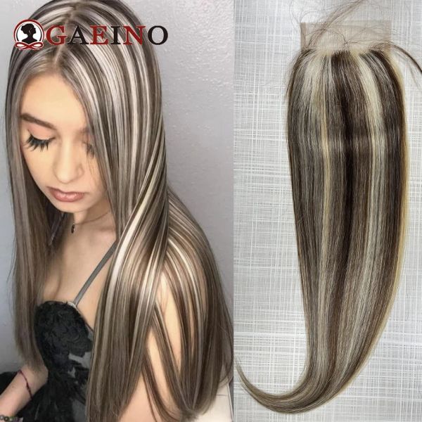 Toppers 4*4 Fechamento de renda Free Parte Transparente Fechamento de renda ombre Destaque 100% Human Human Hairle Hairline pré -arrancada cabelos lisos