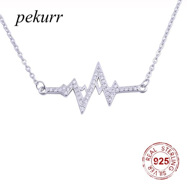 Colares Pekurr 925 Sterling Silver Crstal estetoscópio colares de batimentos cardíacos para mulheres pingentes de batimentos cardíacos Presentes de jóias de moda