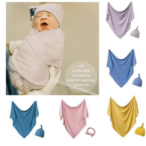 Bobetão de Swaddle e Conjunto de Chapéneo de Meninas Jersey Knit Baby Wrap Pograph Props 240417