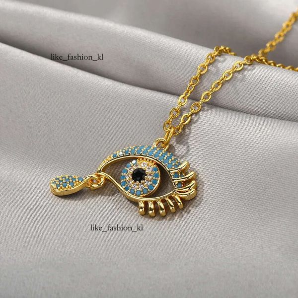 Moda Evil Eye Pingentes Colares para Mulheres 2024 GOTH 14K Amarelo Golk Cara Colar Colar Vintage Turkish Eye Neck Jewelry 445