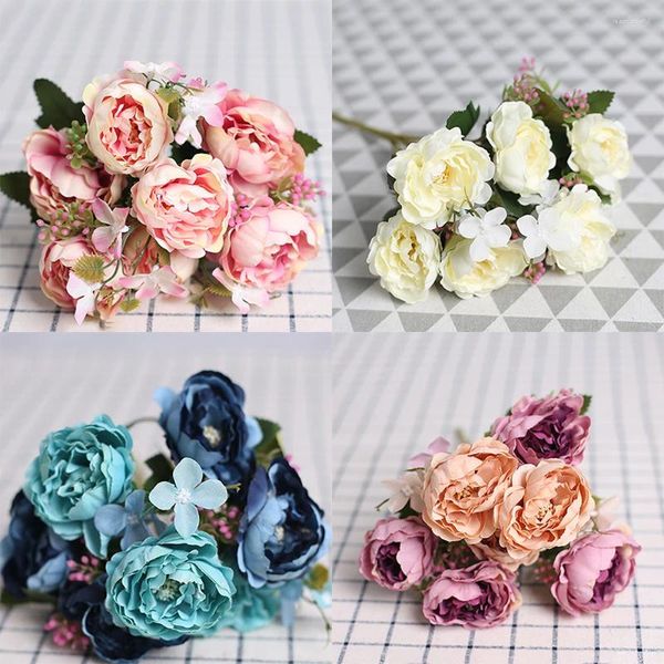 Fiori decorativi 1 bouquet fiore artificiale rosa blu falsa decorazione da scrivania floreale per baby shower decorazioni per feste di nozze