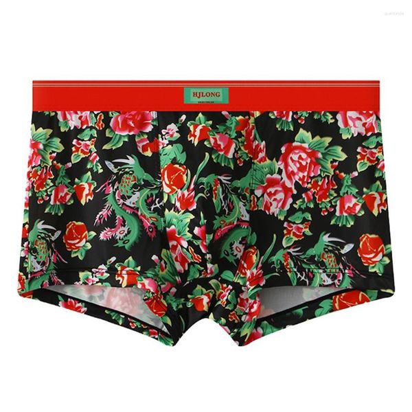 Underpants 1pc sexy Männer florale gedruckte Boxers Shorts Trunks mittlere Taille U-Convex-Beutel Unterwäsche Weiche Dessous männliche Höschen