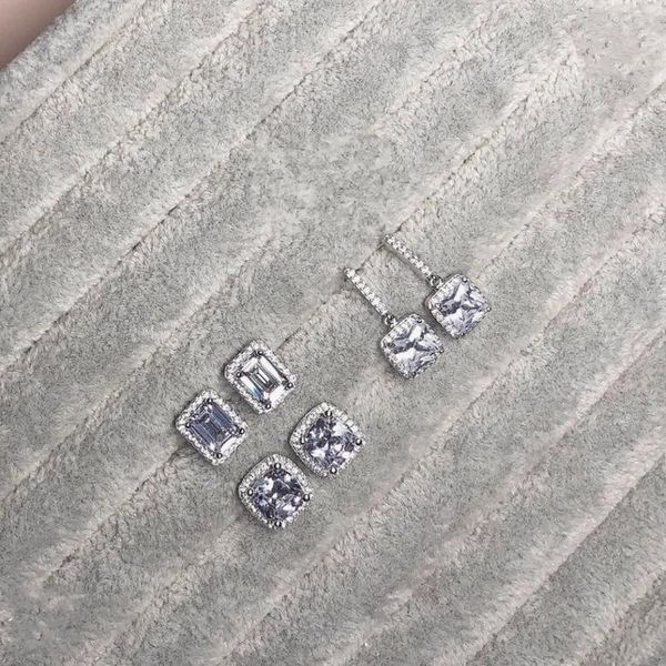 Bolzenohrringe Real 925 Sterling Silver Emerald Schnitt erzeugt Diamant für Fraueninnen weiblicher Boucle d'oreille femme bijoux