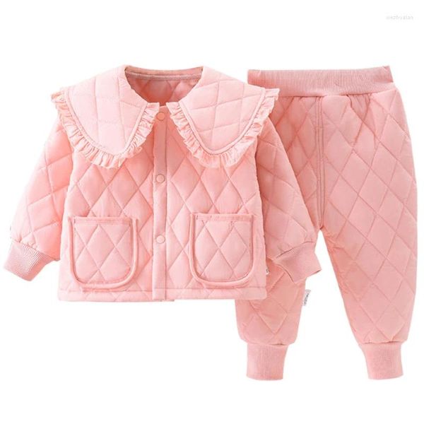 Kleidungssets 2 Piece Winter Baby Girl Outfit Set Koreanische Mode süße Puppenkragen warme Tops Hosen Boutique Kinder Kinder Kleidung BC844