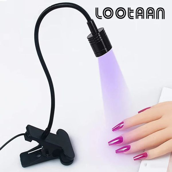 Комплекты Lootaan светодиодные ультрафиолетовые светильники Clipon Metal Tube UV Lamp USB мини -ультрафиолетовый отверстие для отверждения световой настольной лампы для ногтей для ногтей