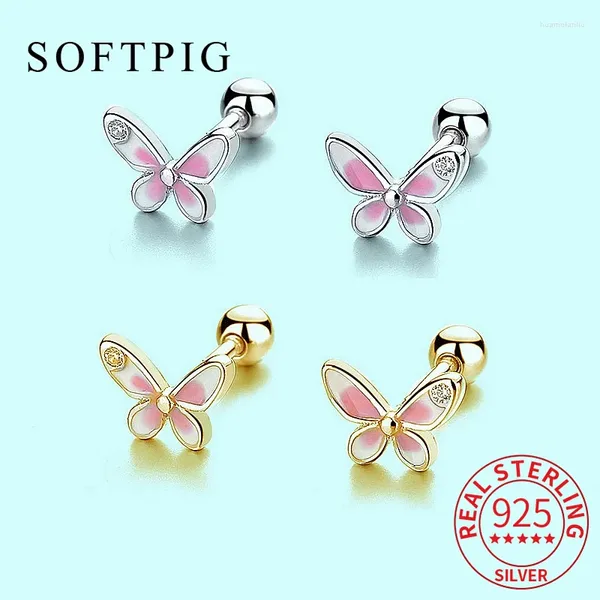 Bolzenohrringe Softpig Real 925 Sterling Silber Zirkon Schmetterlingsschraube Perle für Frauen Süßes feines Schmuck Minimalistische Accessoires