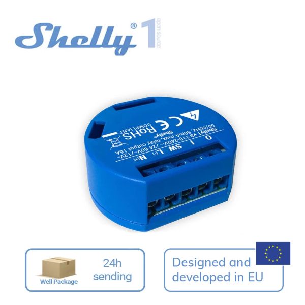 Controle Shelly 1 Smart Home Wi -Fi Operado Relé interruptor 16A Um servidor de controle da web incorporado Luzes de controle remoto Power LNES CORTINAS DE PORTA DE GARAGEM