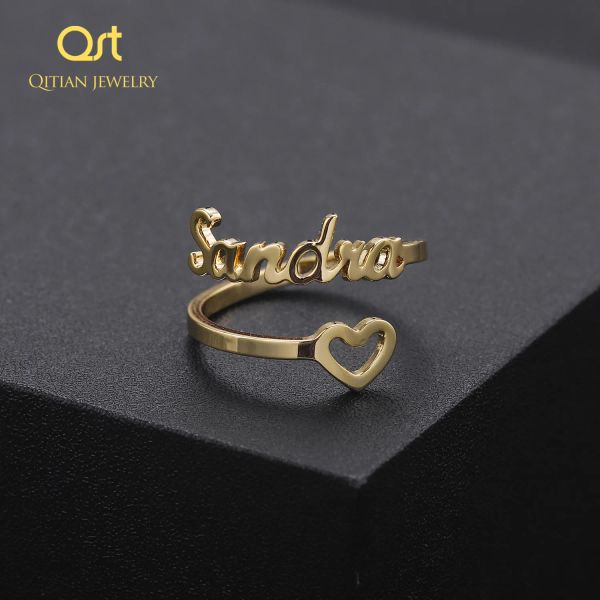 Anéis personalizados nomes de coração vazio anel /anel exclusivo cutomizado /para namorada, esposa, mamãe presente jóias colares ajustáveis