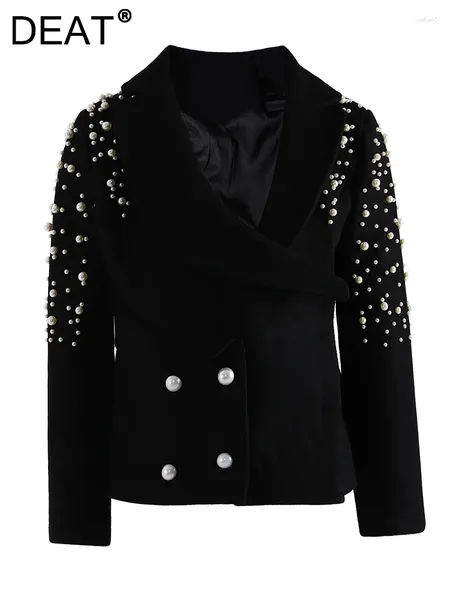 Jackets femininos moda casaco curto lapela de miçangas de unhas decoradas decoram casacos de lã de cashmere assimétricos Spring 2024 Tide cpg1206