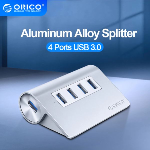 Hubs orico aluminum usb 3.0 hub new mac design mini высококачественный высокоскоростной алюминий 4 порта USB -концентратор с концентратором Data Cable USB