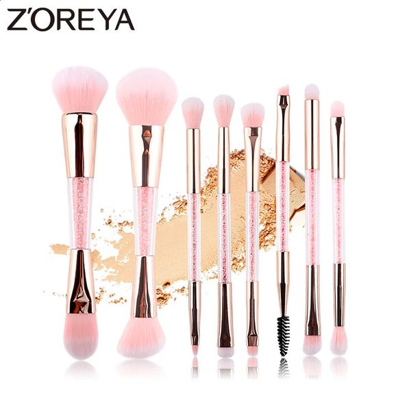 Zoreya Marke Doppelkopf rosa Kristall Make -up Pinsel weiches synthetisches Haar Winkelte Brauen Lidschatten Mischpulver Make -up Set 240412
